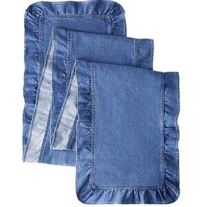 Pioneer Woman Table Runner Ruffle Edges Soft Denim Fabric 90"x 14" Blue